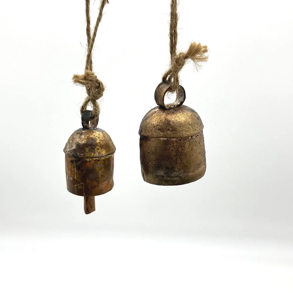 Rustic Brass Bells Hanging Jute Rope Farmhouse Decor Set‎ of 2